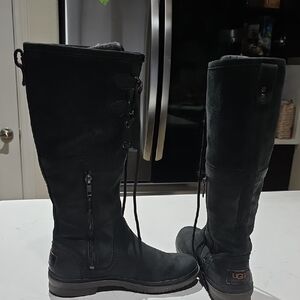UGG  Elsa High Knee Women's Black Lined  Lace-Up Winter Boots Size 7.5